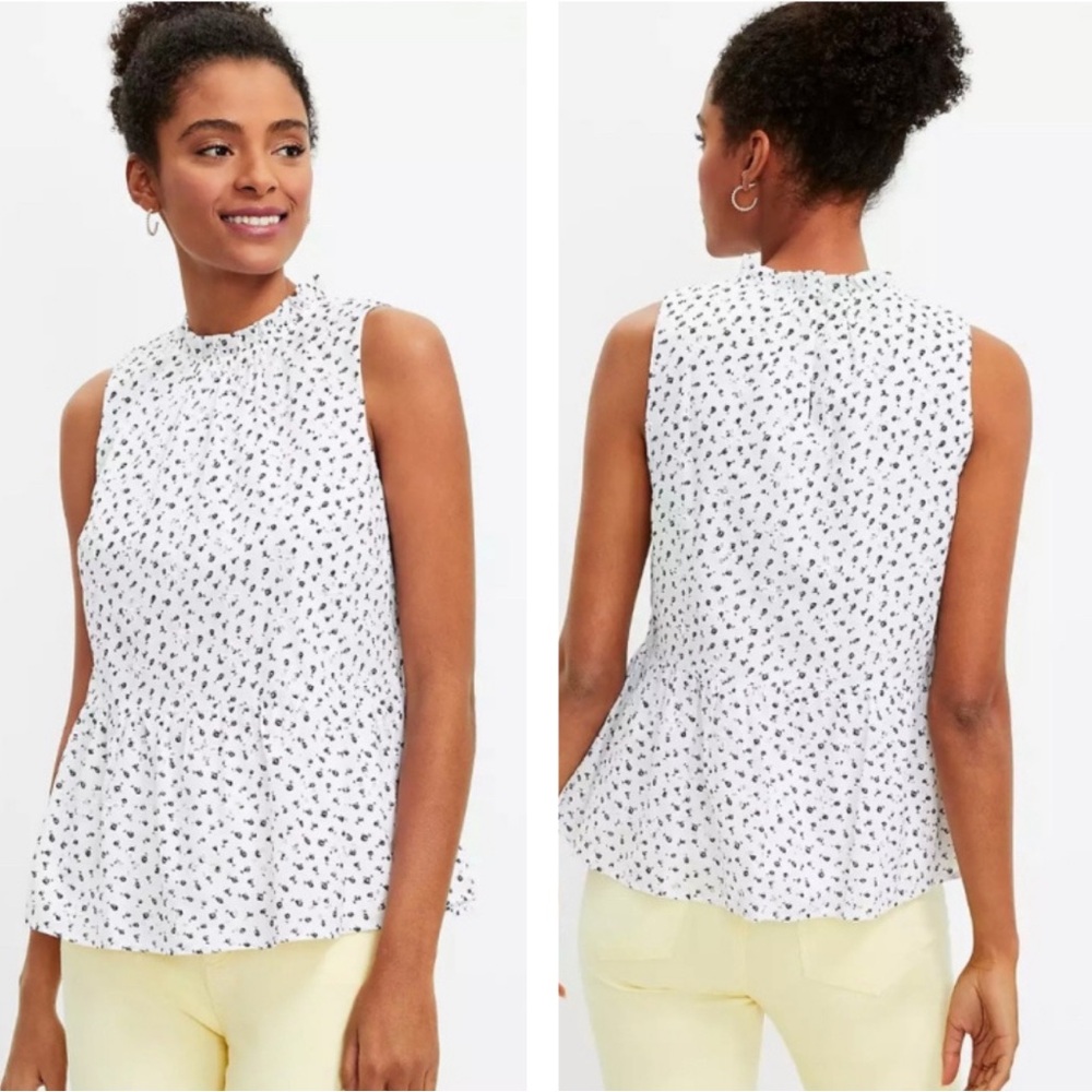 LOFT Classic Fit Eyelet Peplum Sleeveless White Blouse Size M